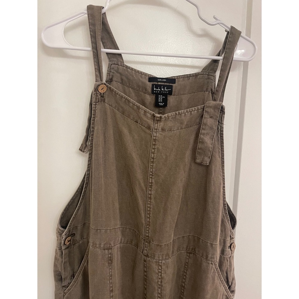 Nicole Miller Linen Olive Overalls Chic Boho Indie Fall‎ Casual Lounge